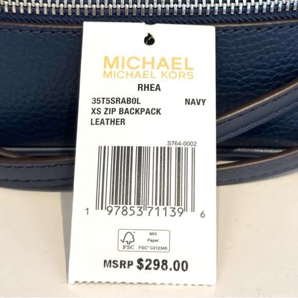 Michael Kors Rhea Extra-Small Printed Signature Logo Backpack Navy Blue - Picture 9 of 9
